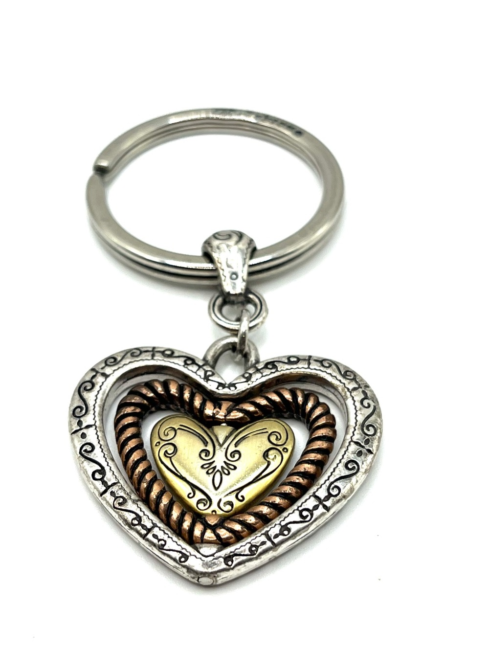 Brighton Two-Tone Heart Keyring in Silver and Gold Plated